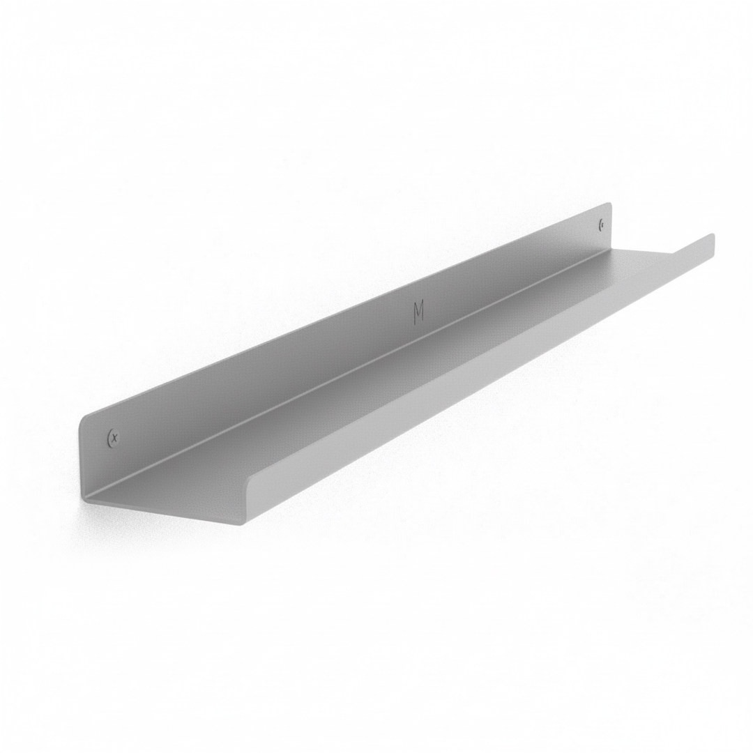 600mm wide mild steel lip shelf with powder-coated finish, including installation hardware, locally made in Cape Town