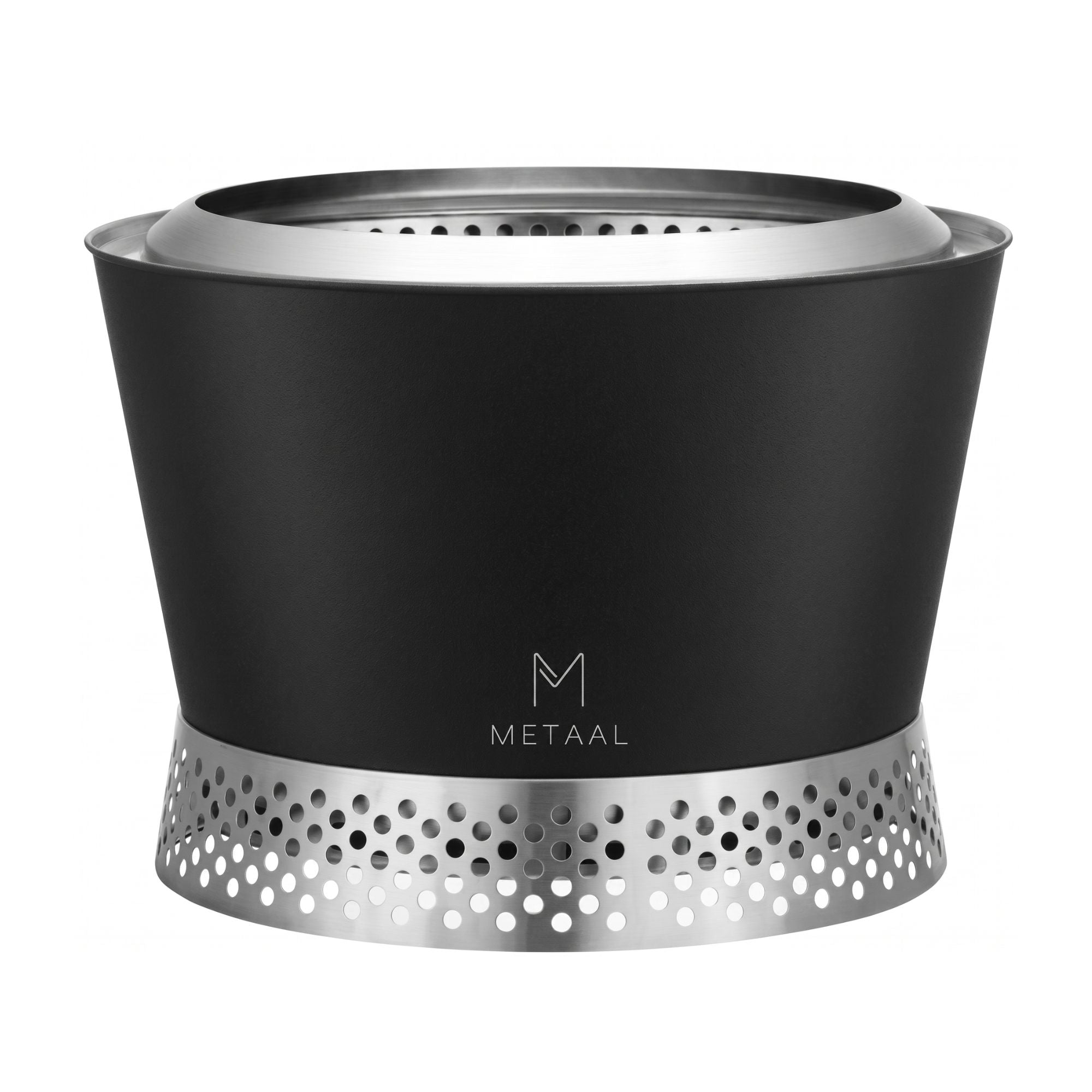 Metaal Foundry Series smokeless fire pit with sleek design and high-efficiency double-wall airflow system burning clean flames outdoors
